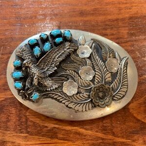 Vintage Native American Eagle Turquoise Belt Buckle